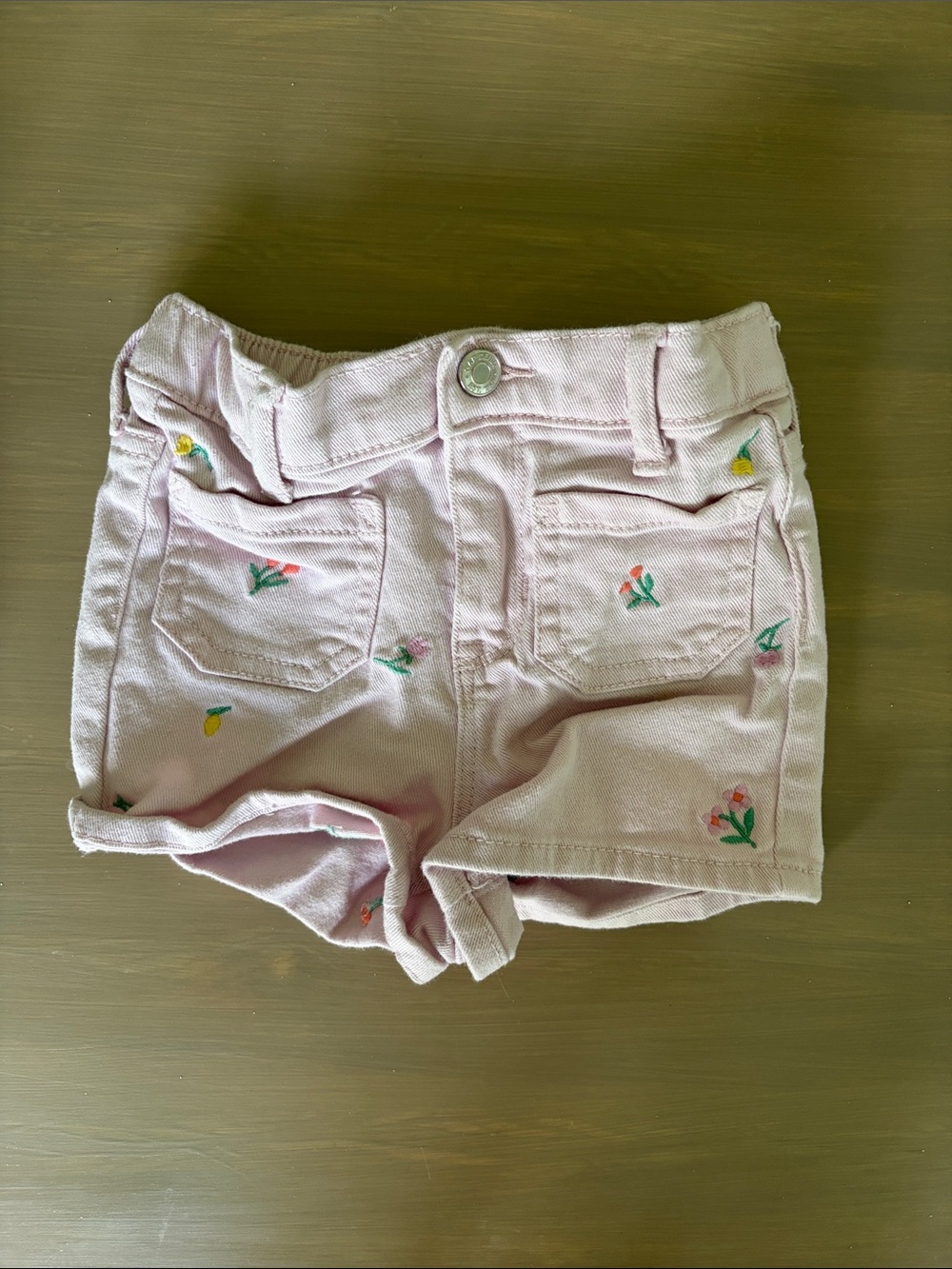 GAP Just Like Mom Light Pink Flower Embroidered Denim Shorts